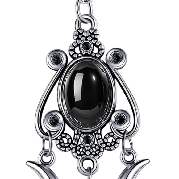 Gothic Moon Crystal Necklace Vintage Punk Black Crescent Necklace Red Statement - Picture 1 of 6